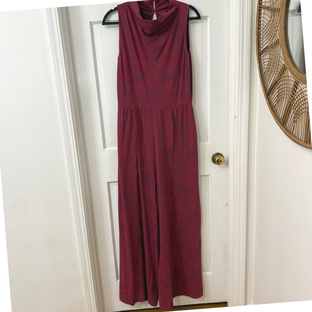 Pact Gianna Organic Cotton Wide Leg Jumpsuit Sz M Cowl Neck Pomegranate NWOT